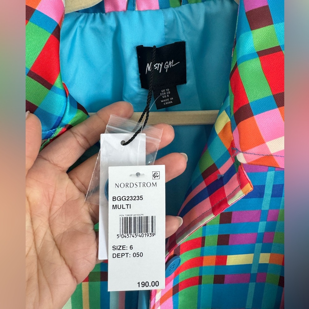 Nordstrom Nasty Gal Colorful Plaid Women's Trench Coat - Picture 2 of 2